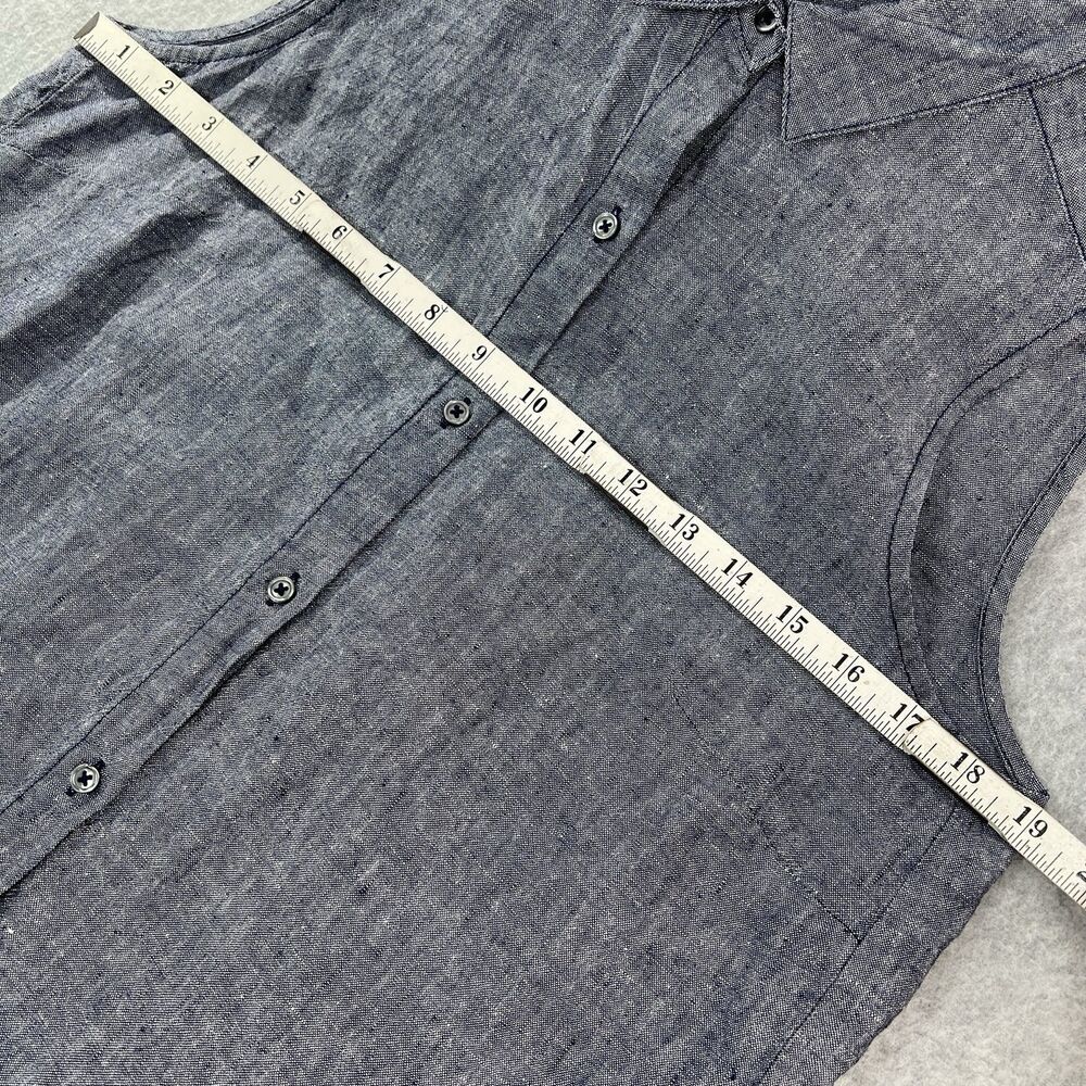 Pure Navy Blue Shirt Dress Collared Sleeveless Button Knee Length 100% Linen M - Picture 9 of 12